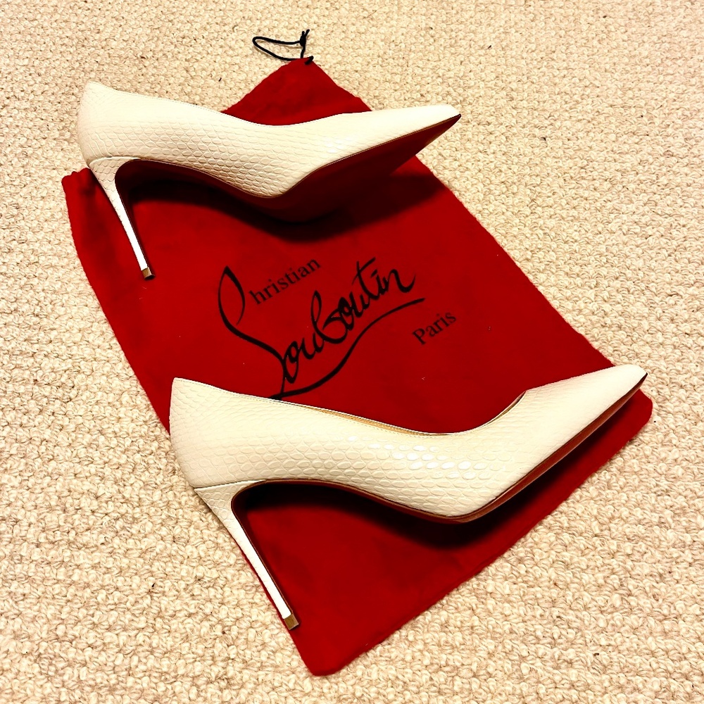 Worn Once Christian Louboutin Cream White Snakeskin Leather Pumps Heels